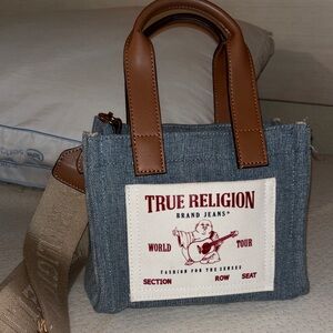 True Religion Blue and Brown Mini Tote